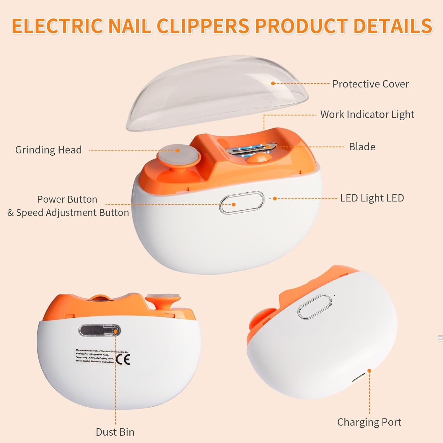 Electric Nail Clipper, Baby Electric Nail Trimmer, Automatic 2 in 1 Rechargeable Nail File with LED Light and Nail Clip Storage for Kids, Seniors, Adults