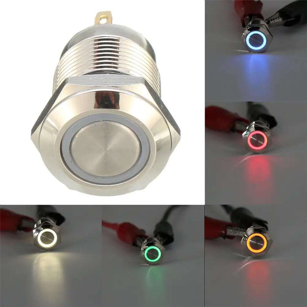 DC 12V 12Mm 4 Pin Momentary Switch Led Light Metal Push Button Waterproof Switch