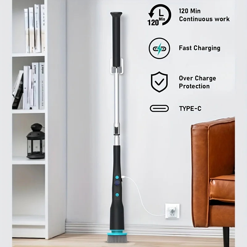 Electric Spin Scrubber with 7 Brush Heads - Cordless Bathroom Cleaning Tool