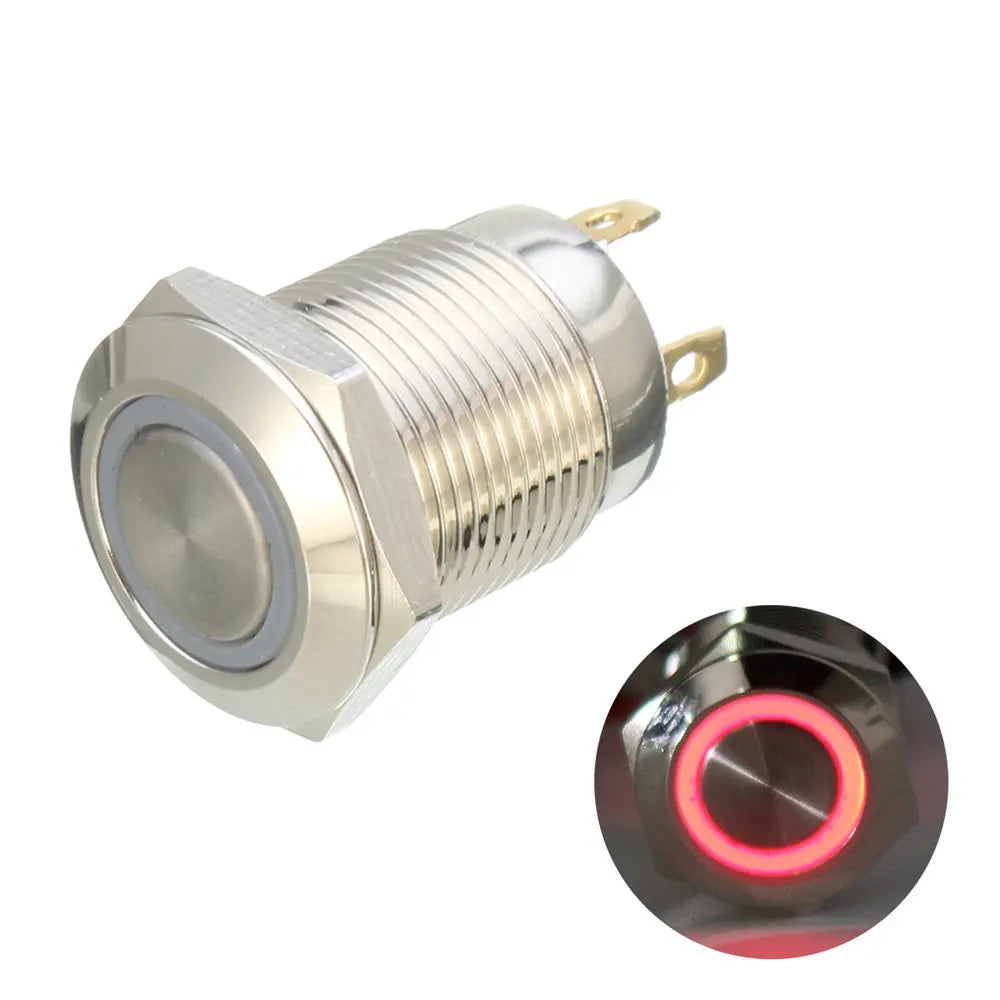 DC 12V 12Mm 4 Pin Momentary Switch Led Light Metal Push Button Waterproof Switch