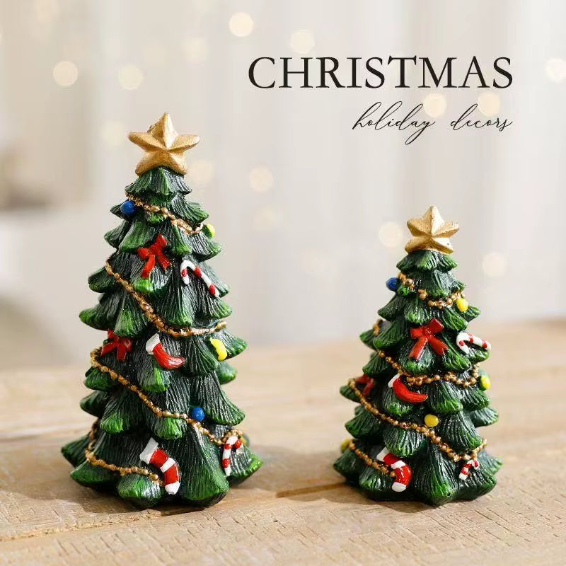 1Pcs Mini Resin Christmas Tree Decor Desktop Ornament Festive Gift for Home Tabletop Decorations Small Ornaments