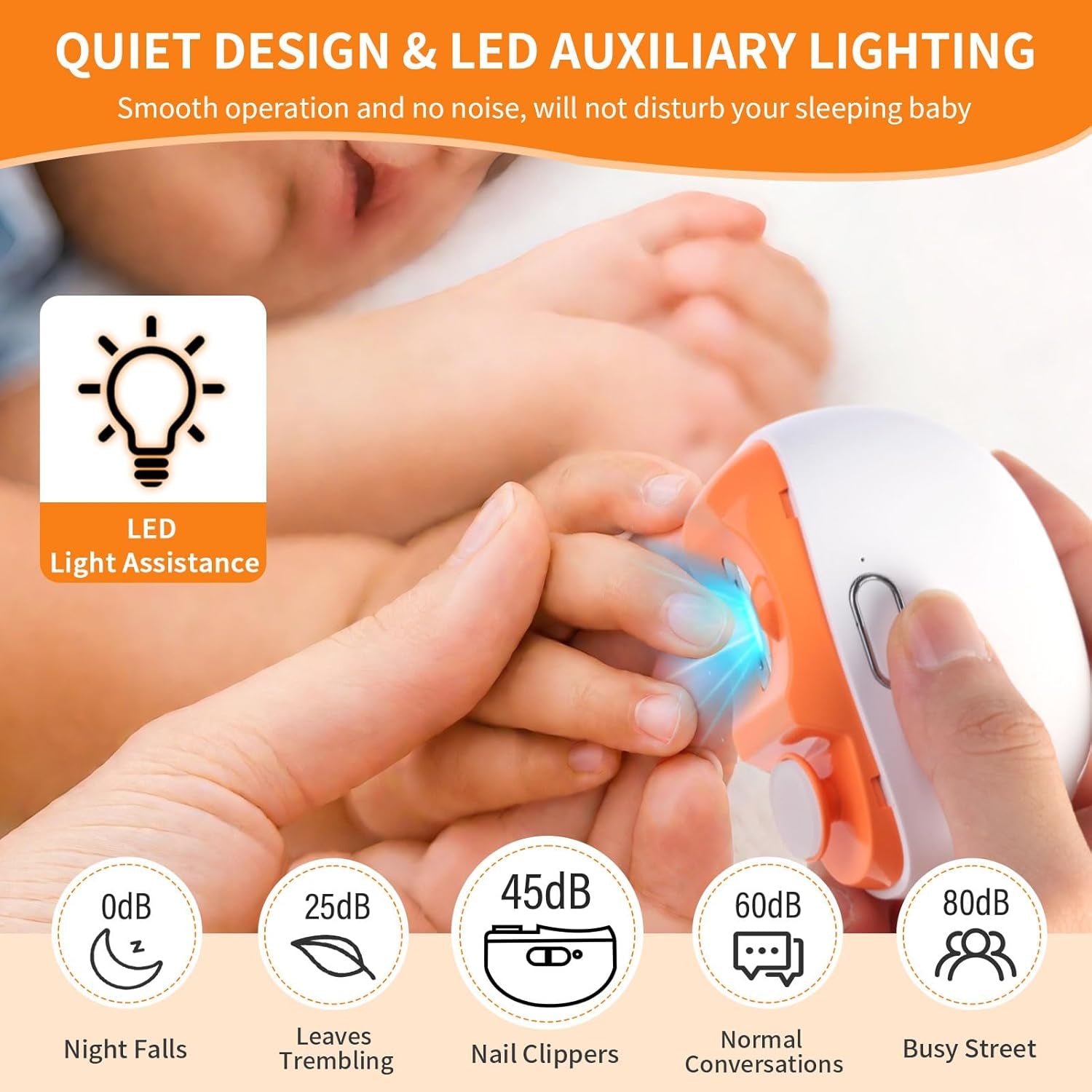 Electric Nail Clipper, Baby Electric Nail Trimmer, Automatic 2 in 1 Rechargeable Nail File with LED Light and Nail Clip Storage for Kids, Seniors, Adults