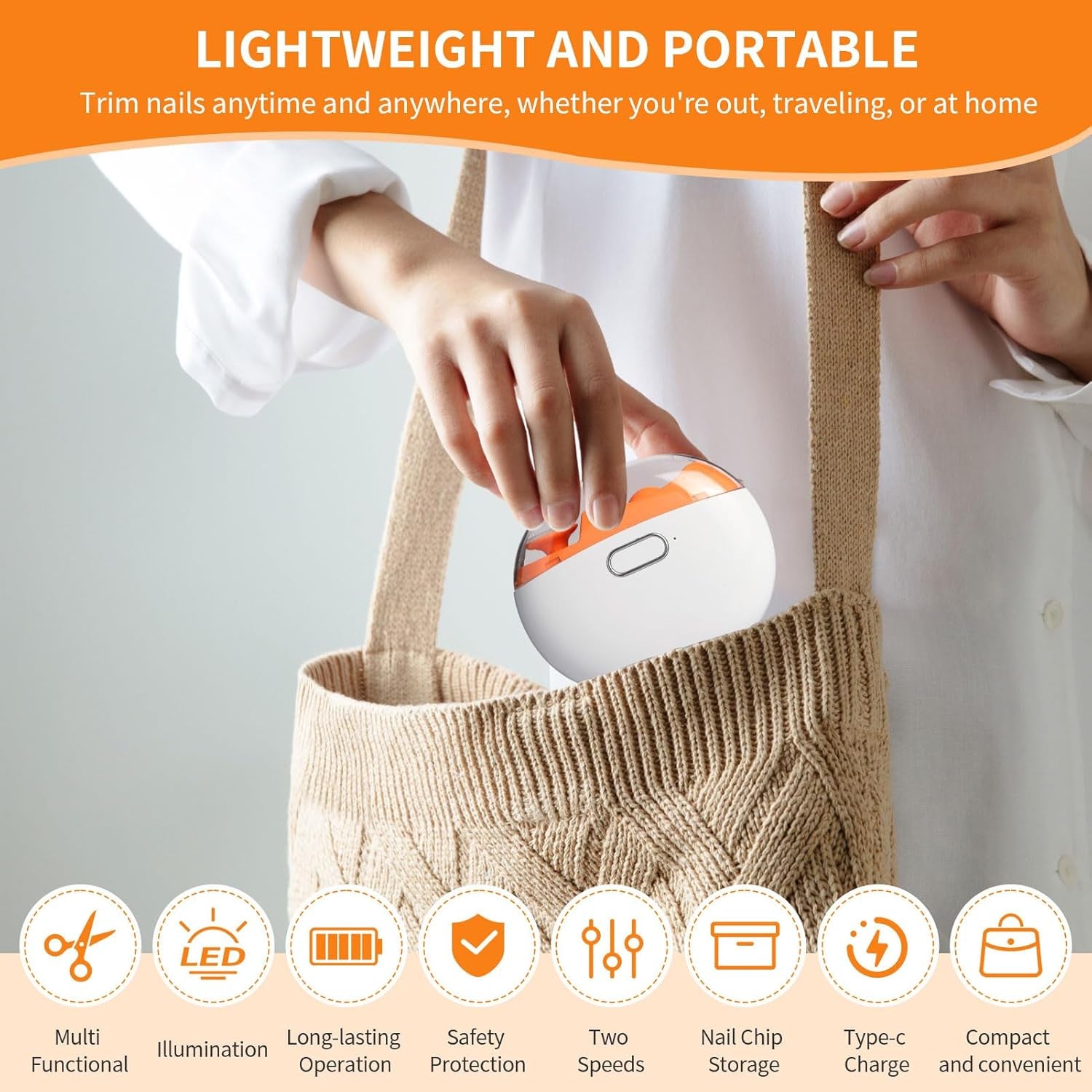 Electric Nail Clipper, Baby Electric Nail Trimmer, Automatic 2 in 1 Rechargeable Nail File with LED Light and Nail Clip Storage for Kids, Seniors, Adults