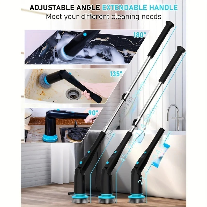 Electric Spin Scrubber with 7 Brush Heads - Cordless Bathroom Cleaning Tool