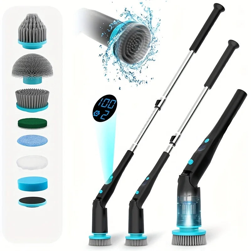 Electric Spin Scrubber with 7 Brush Heads - Cordless Bathroom Cleaning Tool