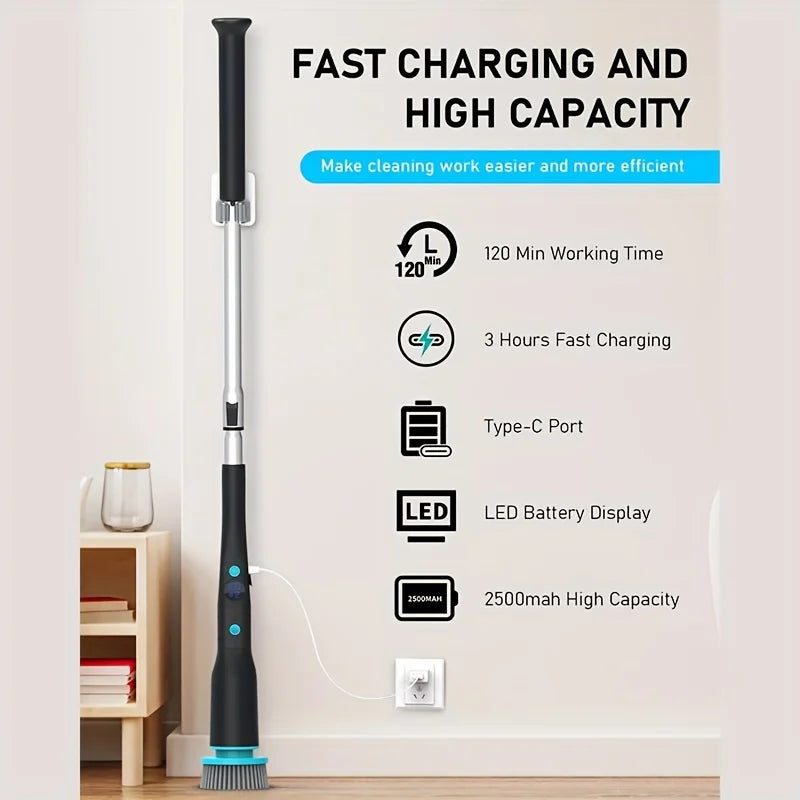 Electric Spin Scrubber with 7 Brush Heads - Cordless Bathroom Cleaning Tool