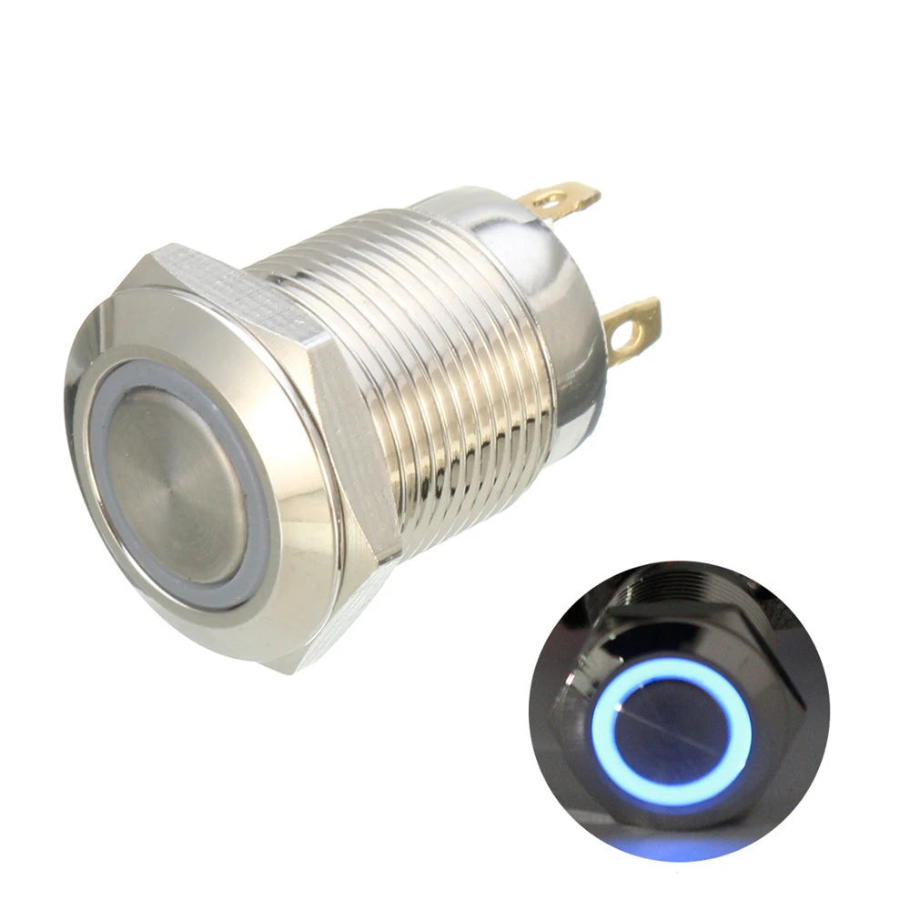 DC 12V 12Mm 4 Pin Momentary Switch Led Light Metal Push Button Waterproof Switch